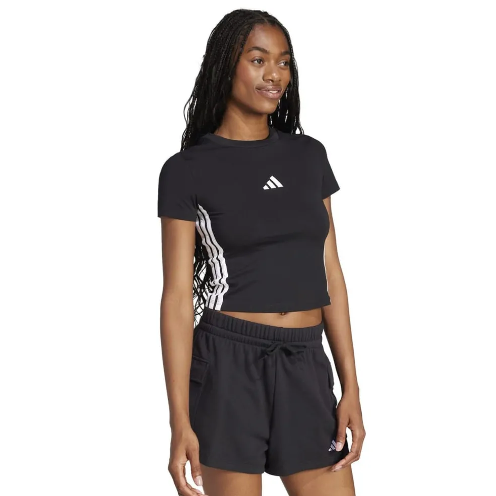adidas Cropped Slim Fit Crew Neck T-Shirt in Black