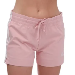 adidas Essentials Slim 3-Stripes Shorts in Pink