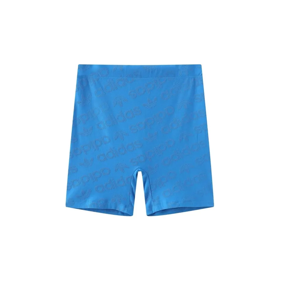 adidas Originals All Over Logo Biker Shorts in Blue