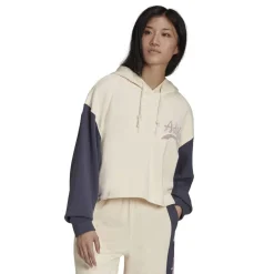 adidas Originals Cropped Hooded Relaxed Fit Sweatshirt in Cream