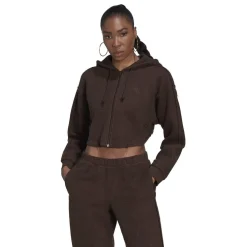 adidas Originals Womens Crop Full Zip Hoodie in Brown