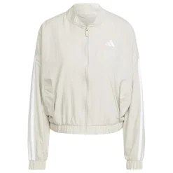adidas Womens 3 Stripe Woven Bomber Jacket in Beige