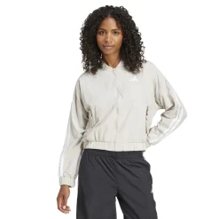 adidas Womens 3 Stripe Woven Bomber Jacket in Beige