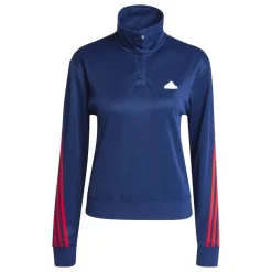 adidas Womens Iconic Wrapping 3 Stripes Snap Tracksuit Top in Blue