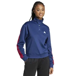 adidas Womens Iconic Wrapping 3 Stripes Snap Tracksuit Top in Blue