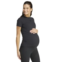 adidas Womens Ribbed Fitted Maternity T-Shirt in Black
