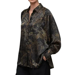AllSaints Collared Neck Long Sleeve Relaxed Fit Shirt in Black
