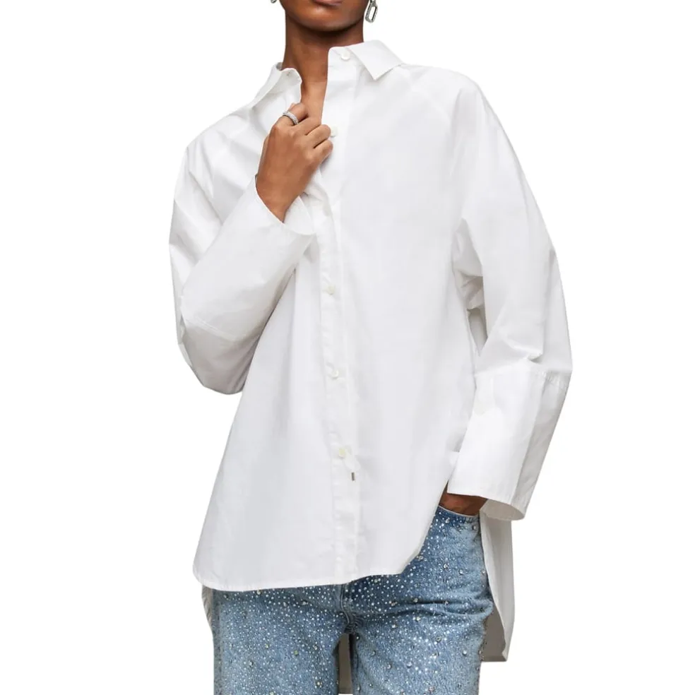 AllSaints Evie Relaxed Fit Long Sleeve Shirt in White