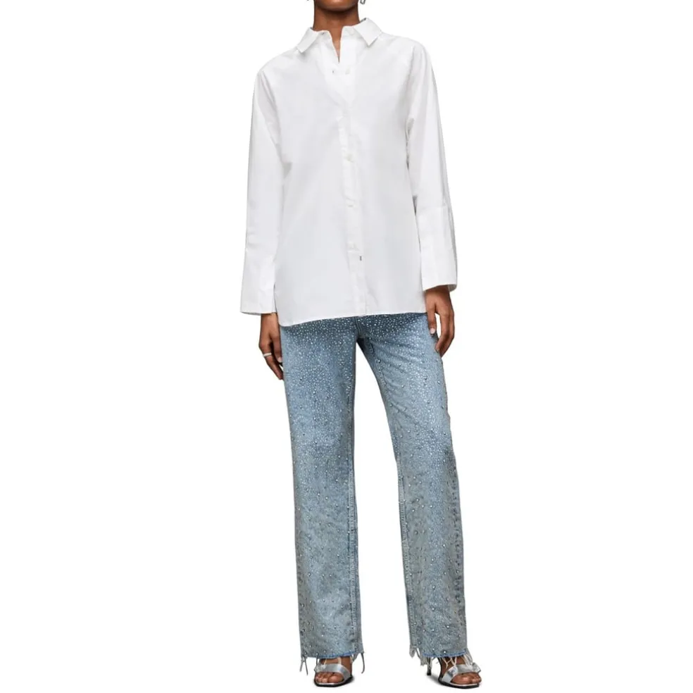 AllSaints Evie Relaxed Fit Long Sleeve Shirt in White