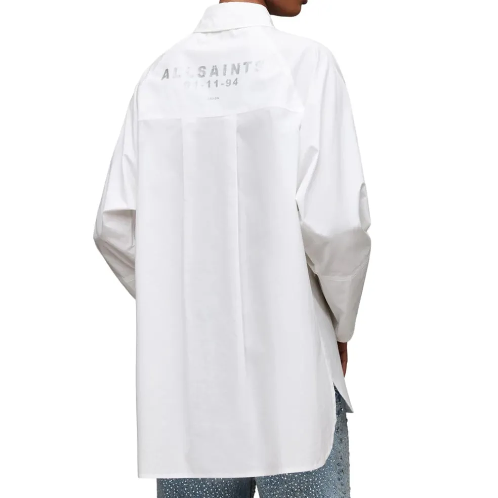 AllSaints Evie Relaxed Fit Long Sleeve Shirt in White