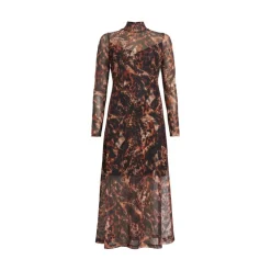 AllSaints Hanna High Neck Midi Bodycon Dress in Brown