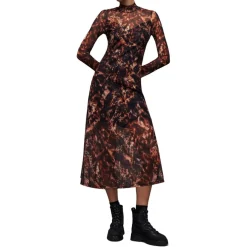 AllSaints Hanna High Neck Midi Bodycon Dress in Brown