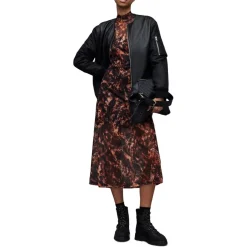 AllSaints Hanna High Neck Midi Bodycon Dress in Brown