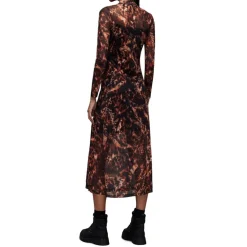 AllSaints Hanna High Neck Midi Bodycon Dress in Brown