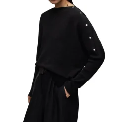 AllSaints Raven Crew Neck Long Sleeve Sweater in Black