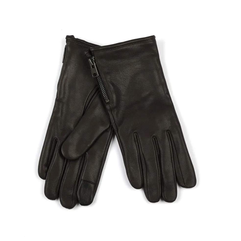 AllSaints Zip Lthr Glv in Brown