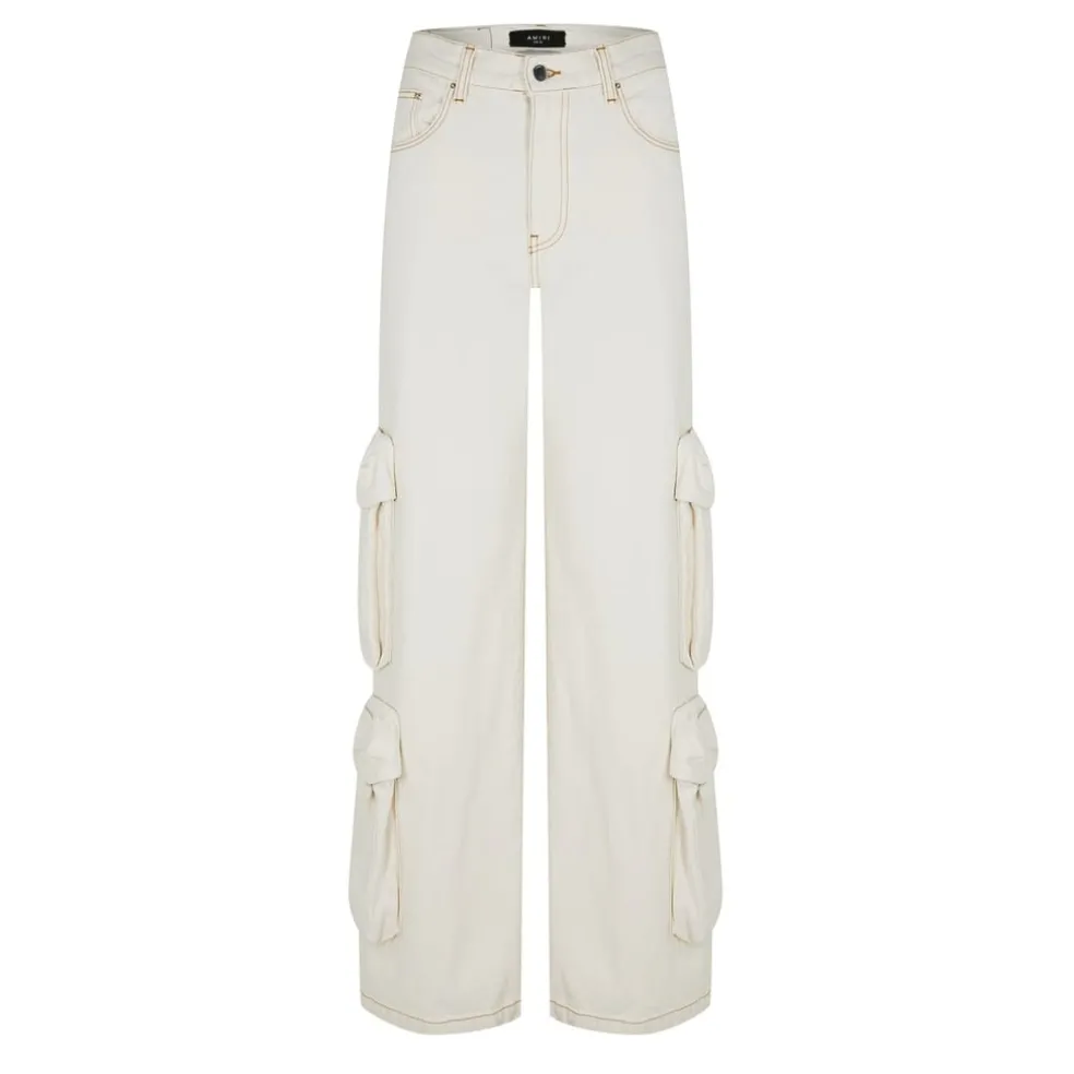 Amiri Womens High Waisted Straight Leg Jeans in White