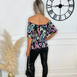 AX Paris Print Bardot Frill Sleeve Top in Multi