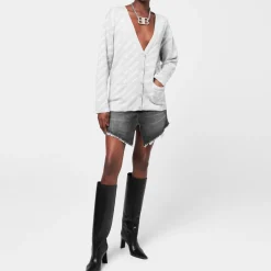 Balenciaga Lettering V Neck Relaxed Fit Sweater in Grey