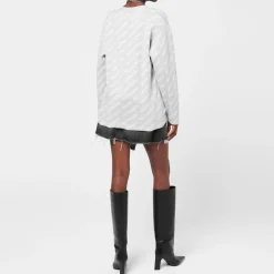 Balenciaga Lettering V Neck Relaxed Fit Sweater in Grey