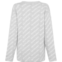 Balenciaga Lettering V Neck Relaxed Fit Sweater in Grey
