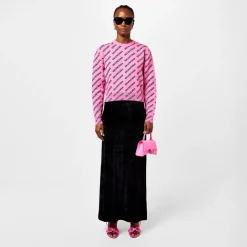 Balenciaga Logo Jacquard Cotton Blend Crewneck Jumper in Pink