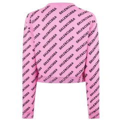 Balenciaga Logo Jacquard Cotton Blend Crewneck Jumper in Pink