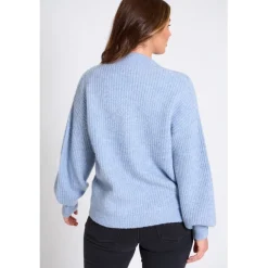 Be You Asymmetrical V-Neck Long Sleeve Sweater in Blue