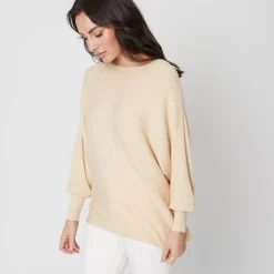 Be You Batwing Boat Neck Three Quarter Sleeve Sweater in Cream