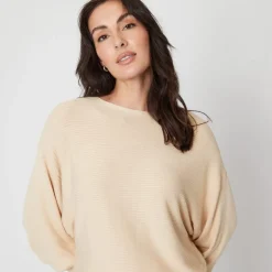 Be You Batwing Boat Neck Three Quarter Sleeve Sweater in Cream