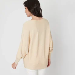 Be You Batwing Boat Neck Three Quarter Sleeve Sweater in Cream