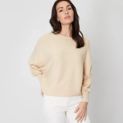 Be You Batwing Boat Neck Three Quarter Sleeve Sweater in Cream