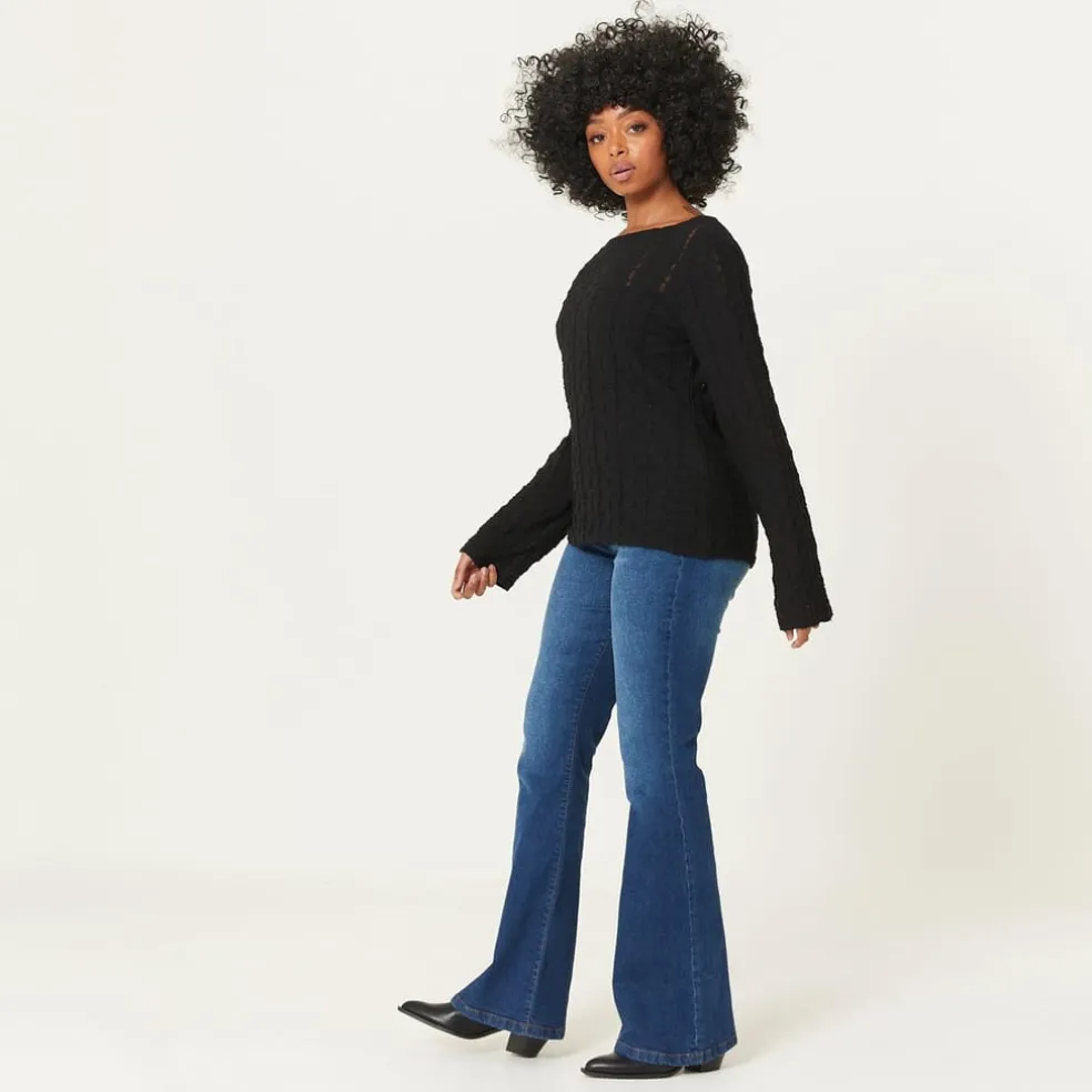 Be You Boat Neck Relaxed Fit Knit Sweater in Black