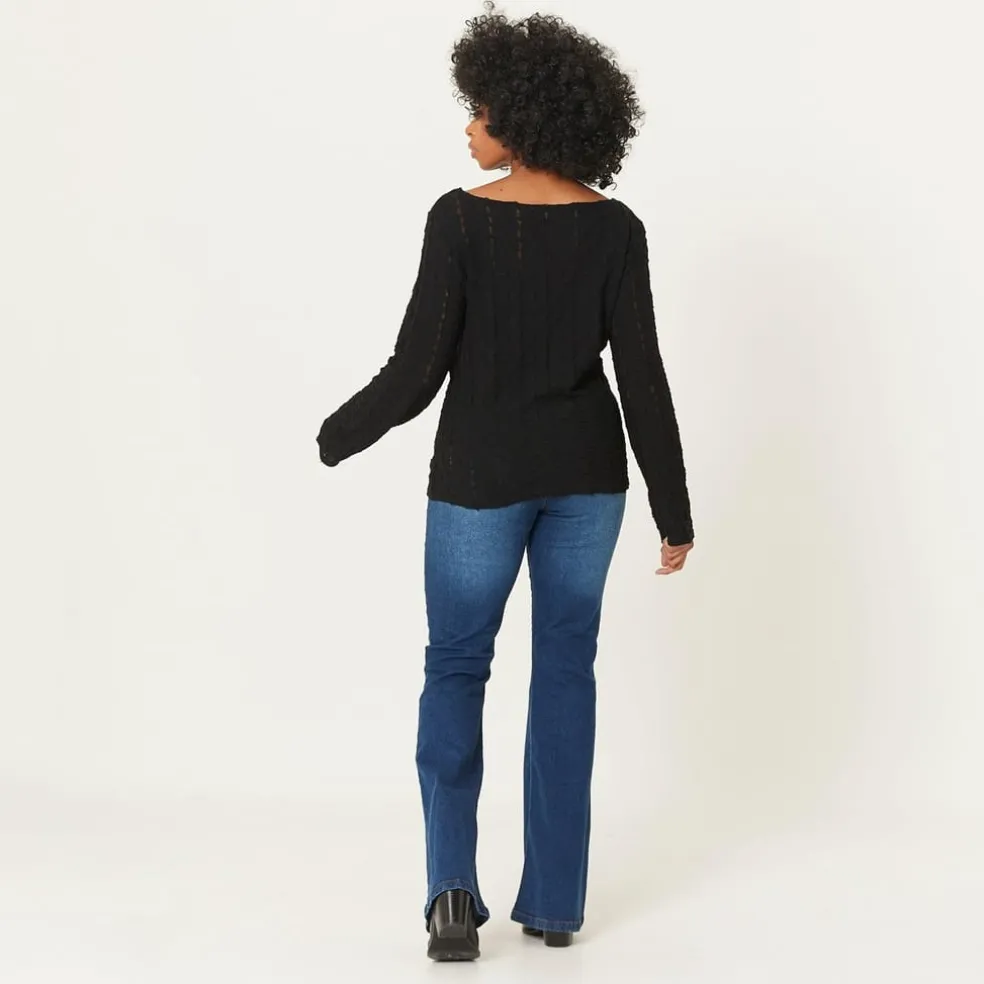 Be You Boat Neck Relaxed Fit Knit Sweater in Black