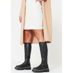Be You Chain Detail Tall Stretch Calf Boot in Black