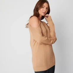 Be You Cold Shoulder Fine Knit Jumper in Neutral