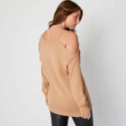 Be You Cold Shoulder Fine Knit Jumper in Neutral