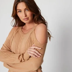 Be You Cold Shoulder Fine Knit Jumper in Neutral