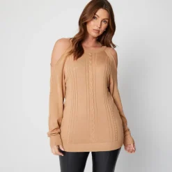 Be You Cold Shoulder Fine Knit Jumper in Neutral