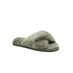 Be You Faux Fur Cross Over Slipper in Green