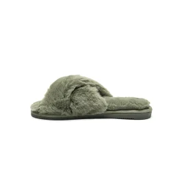 Be You Faux Fur Cross Over Slipper in Green