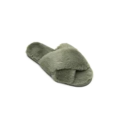 Be You Faux Fur Cross Over Slipper in Green