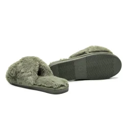 Be You Faux Fur Cross Over Slipper in Green