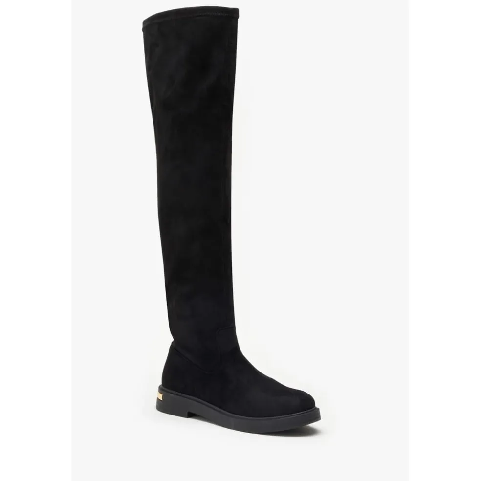 Be You Flat Faux Suede Stretch Tall Boot in Black