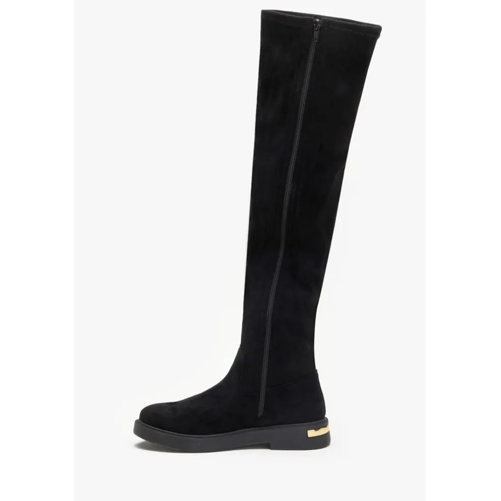 Be You Flat Faux Suede Stretch Tall Boot in Black
