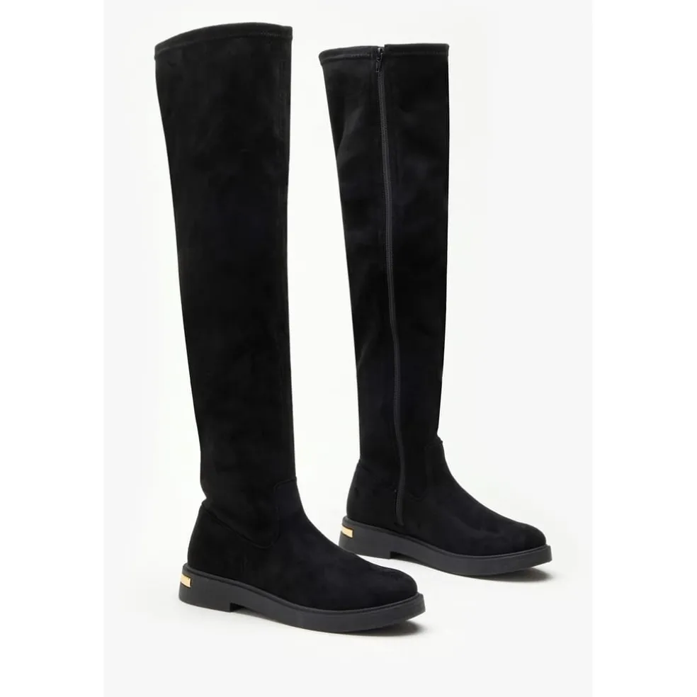 Be You Flat Faux Suede Stretch Tall Boot in Black