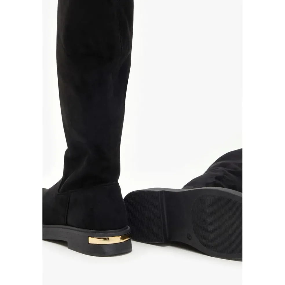 Be You Flat Faux Suede Stretch Tall Boot in Black