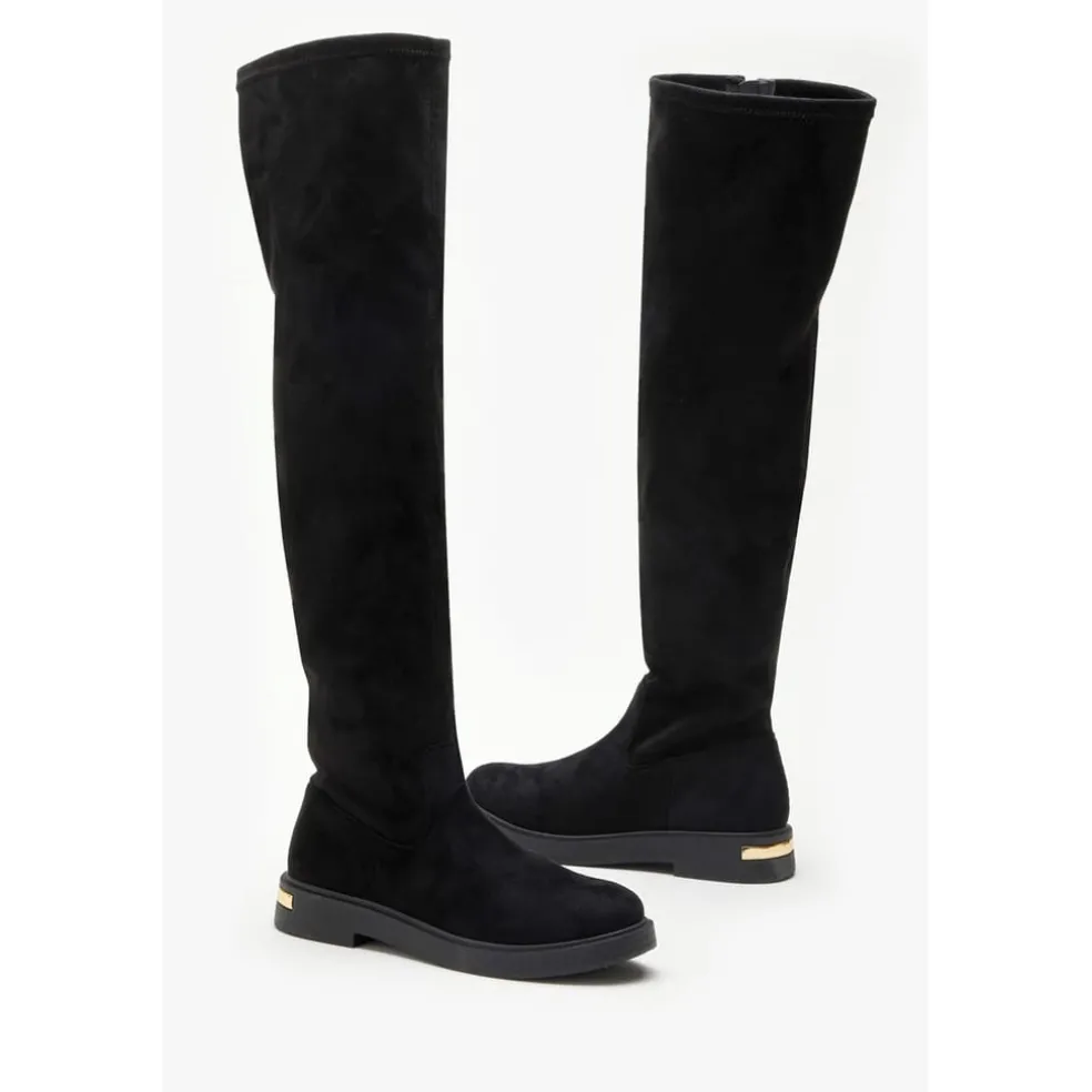 Be You Flat Faux Suede Stretch Tall Boot in Black