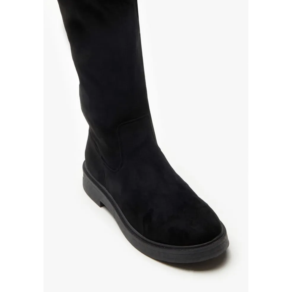 Be You Flat Faux Suede Stretch Tall Boot in Black
