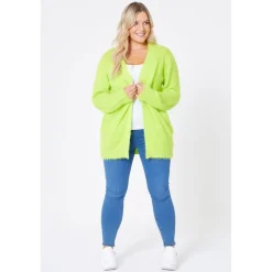 Be You Fluffy V Neck Long Sleeve Sweater in Green